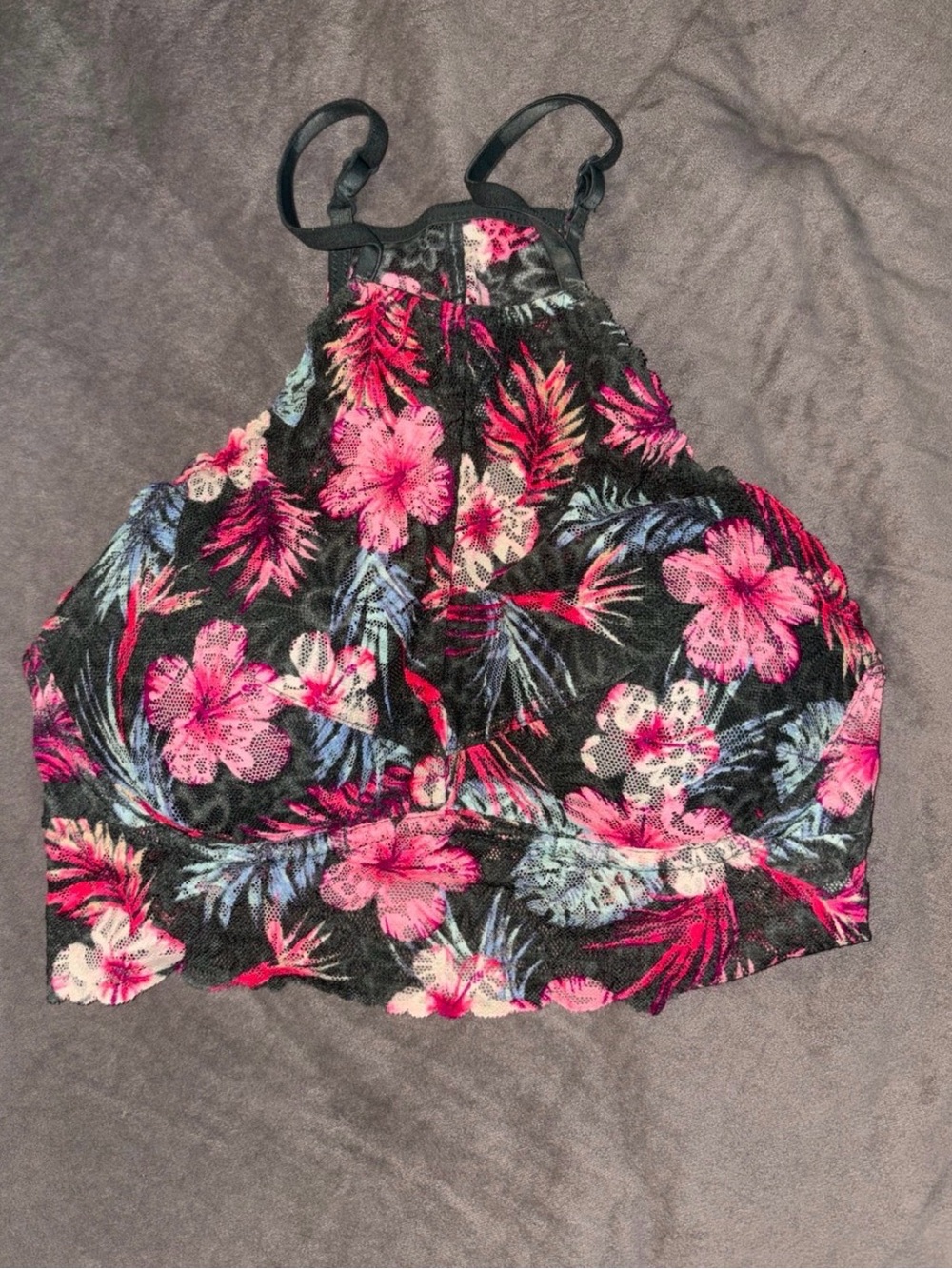 Victoria's Secret Green Push-up Bralette with Pink & Blue Floral Print